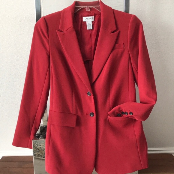 Carmen Marc Valvo Jackets & Blazers - CARMEN MARC VALVO Red Long Blazer